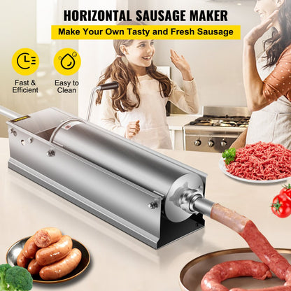 HS-7L - 7L Stainless Steel Manual Sausage Stuffer with 5 Nozzles