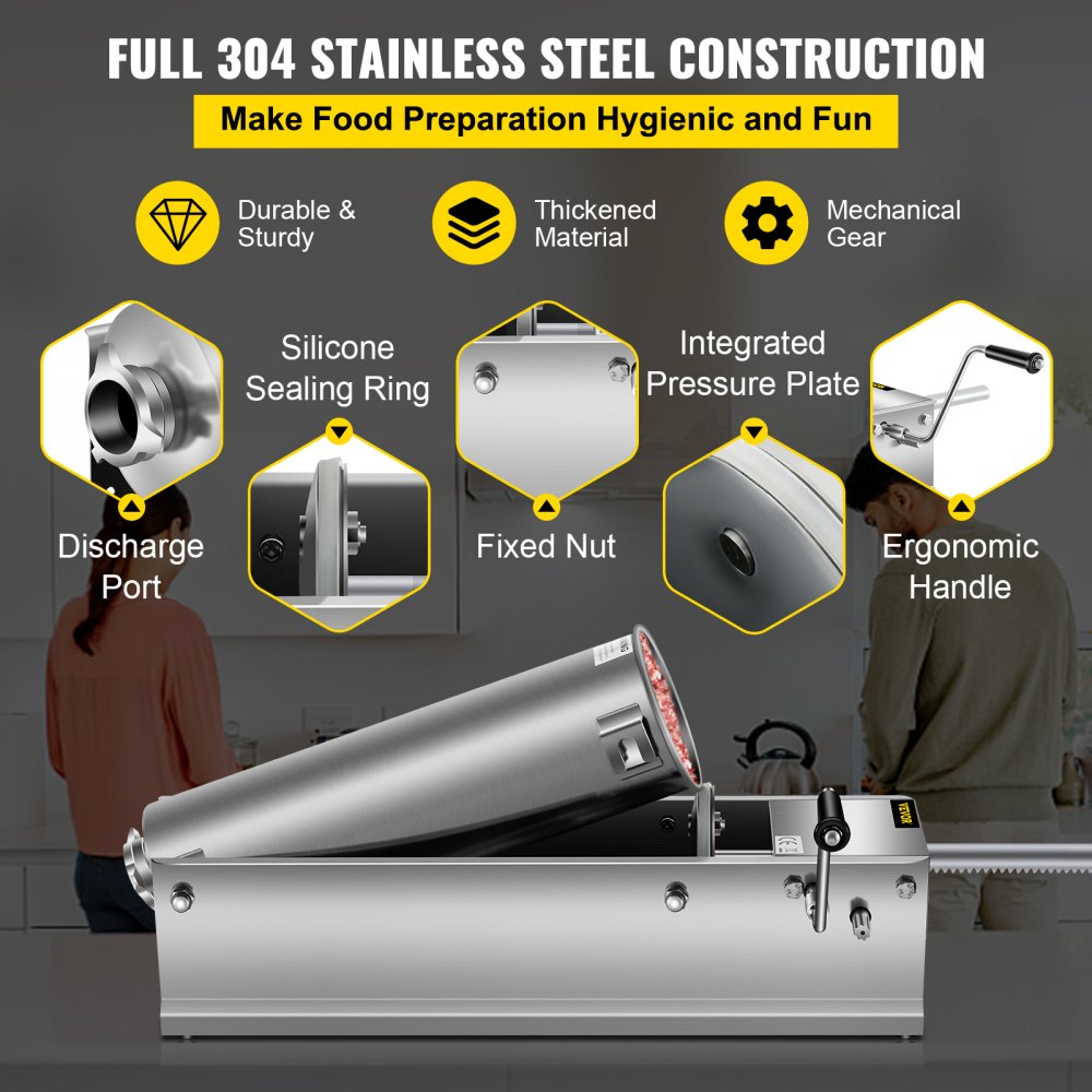 HS-7L - 7L Stainless Steel Manual Sausage Stuffer with 5 Nozzles