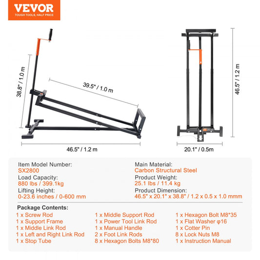SX2800 - Heavy Duty Lawn Mower Lift Jack with Tool-Free Operation