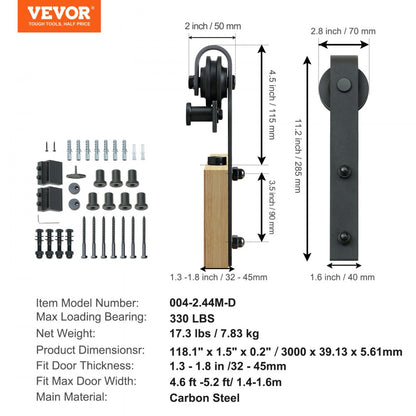 004-2.44M-D - Heavy-Duty 10FT Sliding Barn Door Kit, Fits 5.2FT Openings