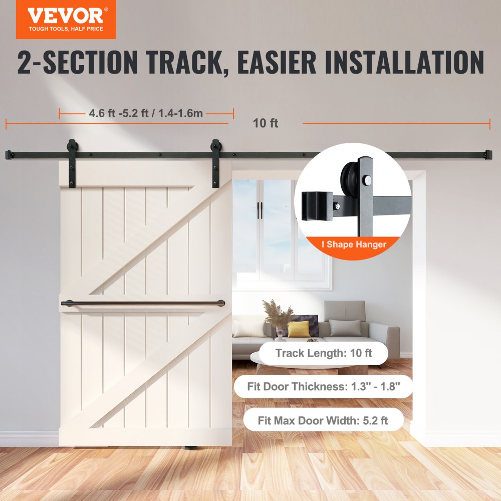 010-2.44m-D - 10FT VEVOR Barn Door Hardware Kit for 330LBS Doors