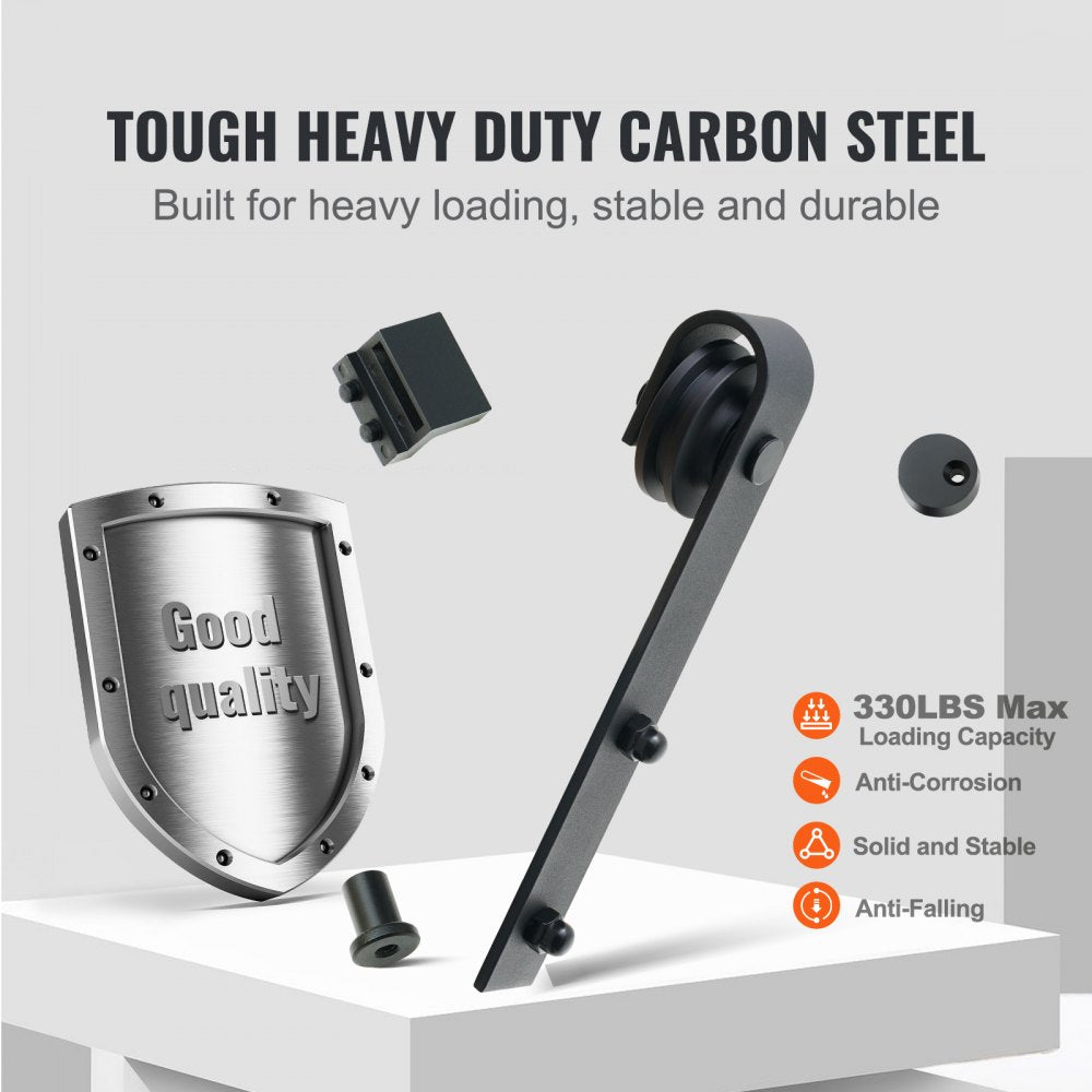 004-2.44M - Heavy-Duty 8FT Barn Door Hardware, Silent Pulley System