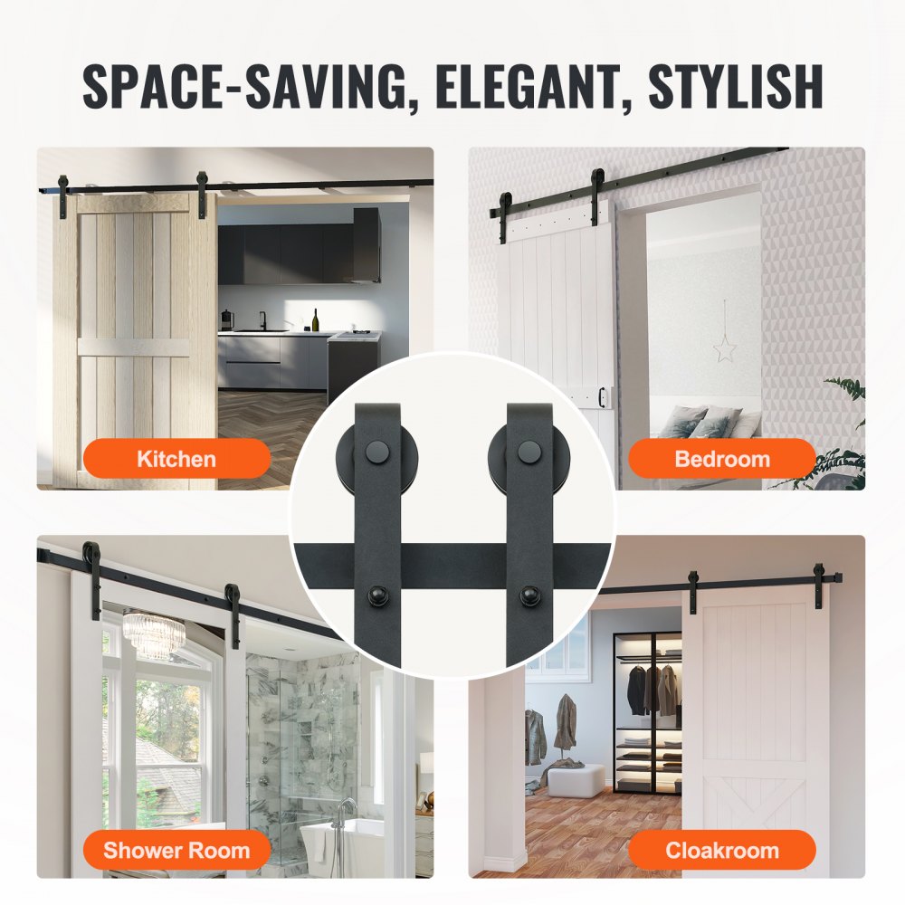 004-2.44M - Heavy-Duty 8FT Barn Door Hardware, Silent Pulley System