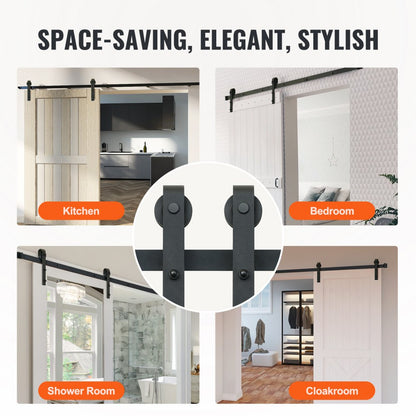004-2.44M - Heavy-Duty 8FT Barn Door Hardware, Silent Pulley System