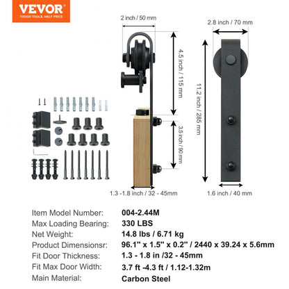 004-2.44M - Heavy-Duty 8FT Barn Door Hardware, Silent Pulley System