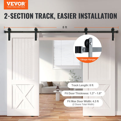 010-3.0m - Durable 8FT VEVOR Barn Door Hardware Kit for Easy Installation
