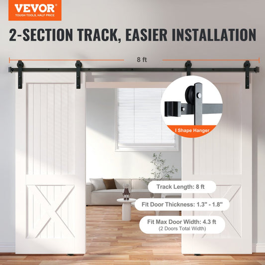 010-3.0m - Durable 8FT VEVOR Barn Door Hardware Kit for Easy Installation