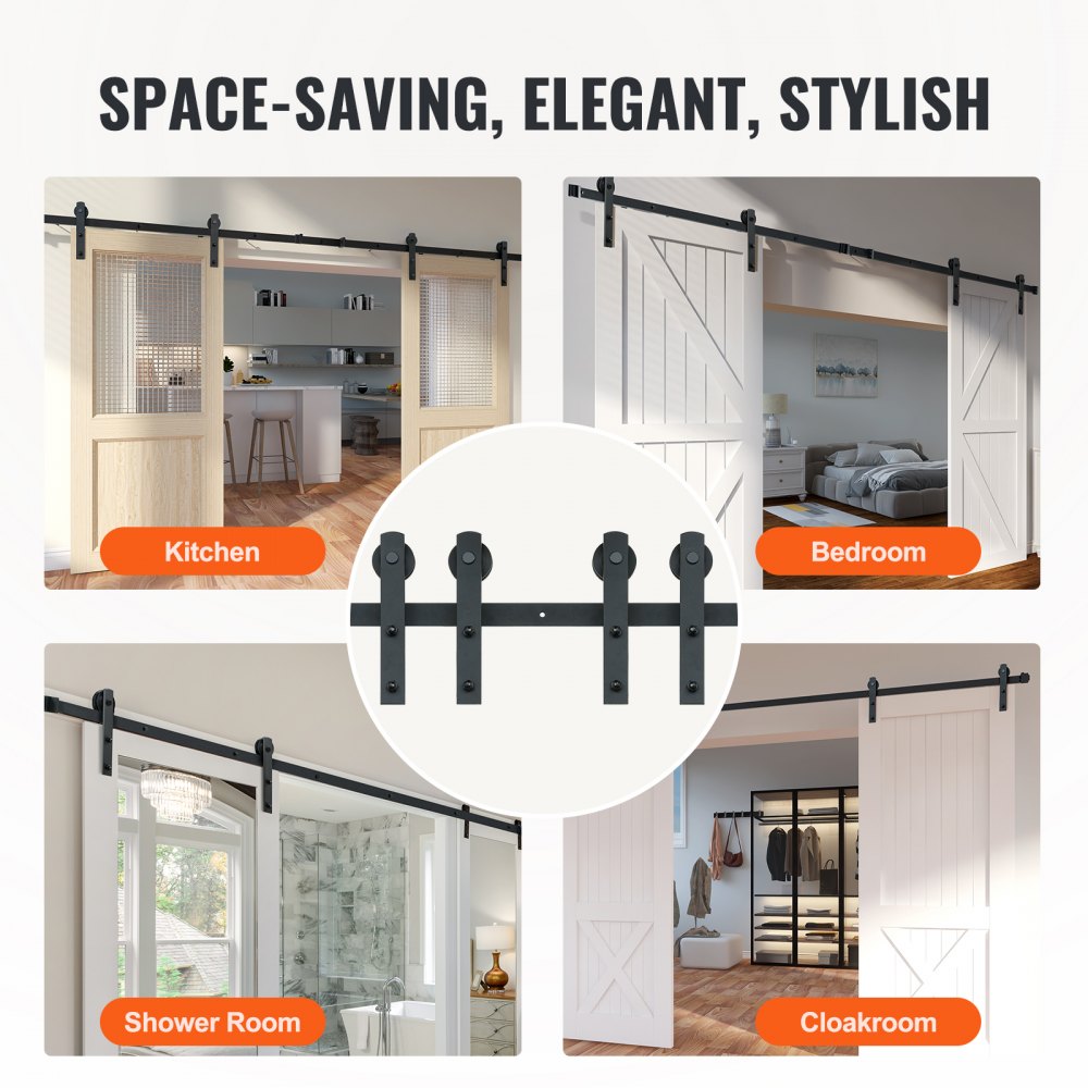 010-3.0m - Durable 8FT VEVOR Barn Door Hardware Kit for Easy Installation