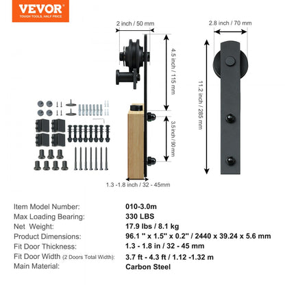 010-3.0m - Durable 8FT VEVOR Barn Door Hardware Kit for Easy Installation