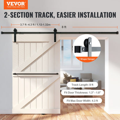 004-2.44m - 8FT Heavy-Duty Barn Door Kit, Supports 330 lbs