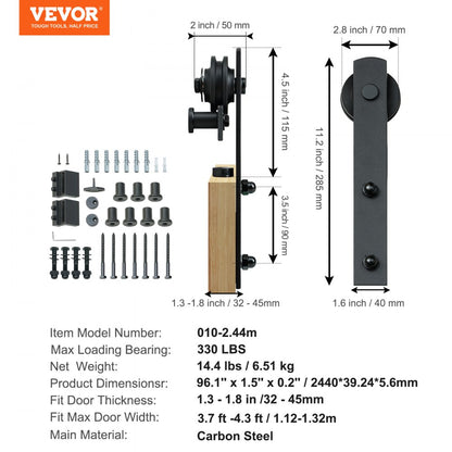 004-2.44m - 8FT Heavy-Duty Barn Door Kit, Supports 330 lbs