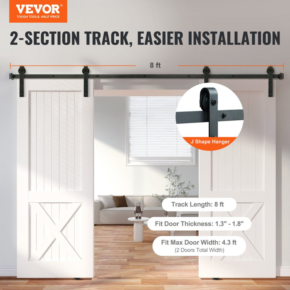 004-3.0M - Heavy-Duty 8FT Barn Door Kit for Double Doors, 330LBS Capacity