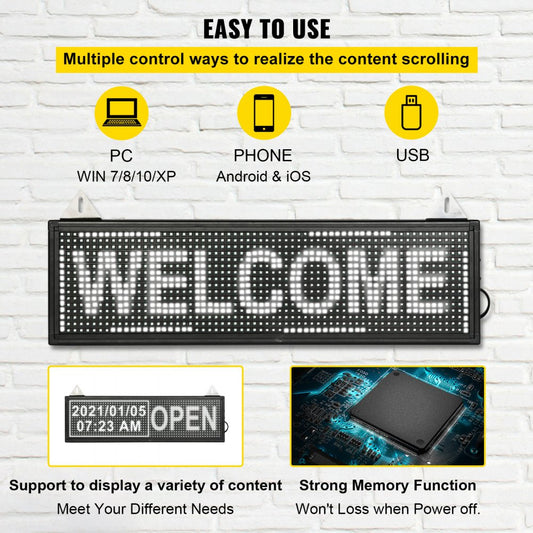 010219740152 - 64"x16" Indoor LED Scrolling Sign with WiFi/USB Control