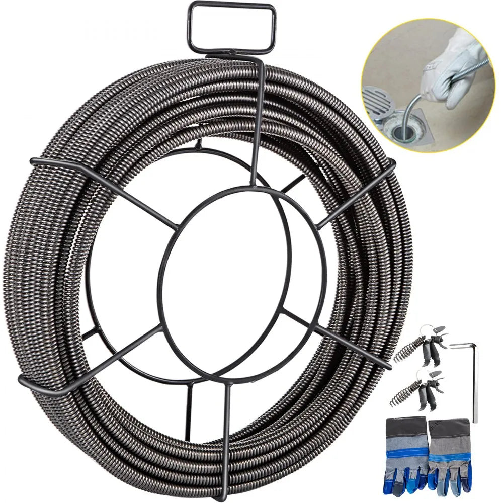 010931476382 - 100FT Drain Cleaning Cable with 4 Cutter Shapes