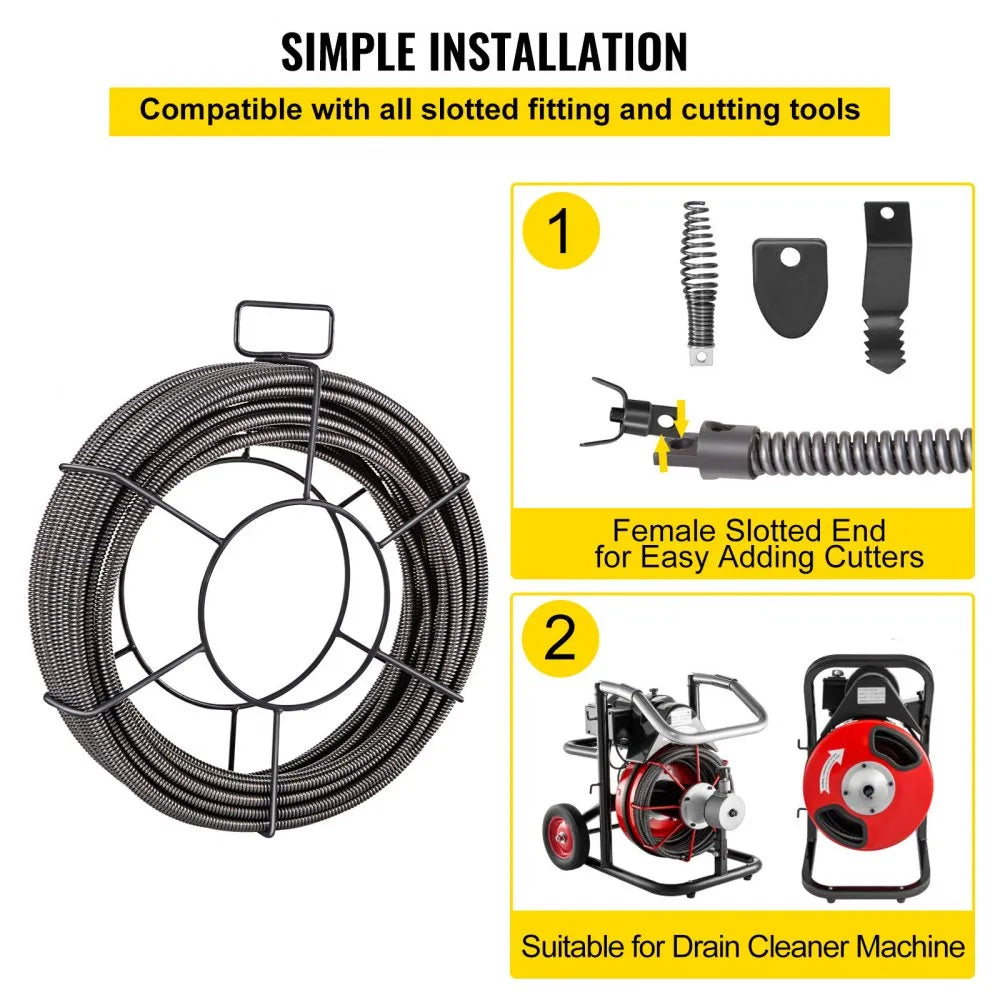 010889482595 - 100ft Heavy-Duty Drain Cleaning Cable with 4 Cutters