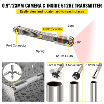VV-SC-165 - 7" HD Sewer Inspection Camera with 165' Cable & Locator