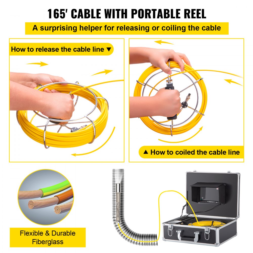 VV-SC-165 - 7" HD Sewer Inspection Camera with 165' Cable & Locator