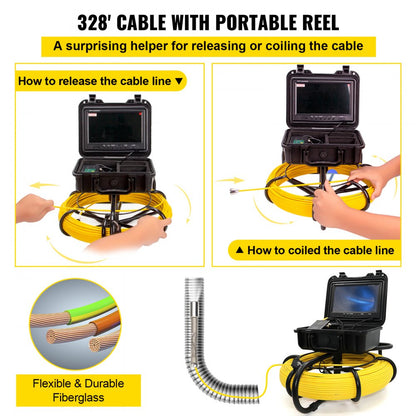 VV-SC-328 - 9" 720P Sewer Inspection Camera with Long Cable