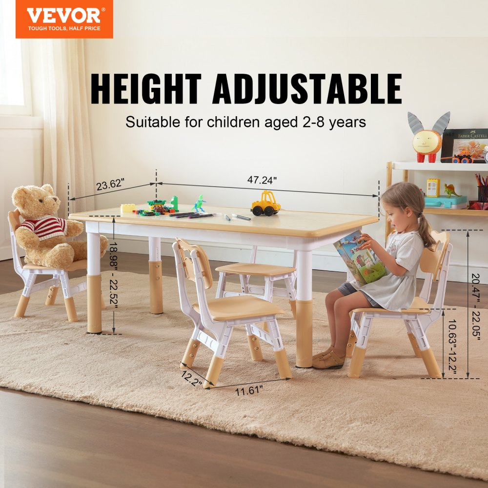 LY-1106 - Adjustable Kids Table & 4 Chairs Set for Ages 2-8