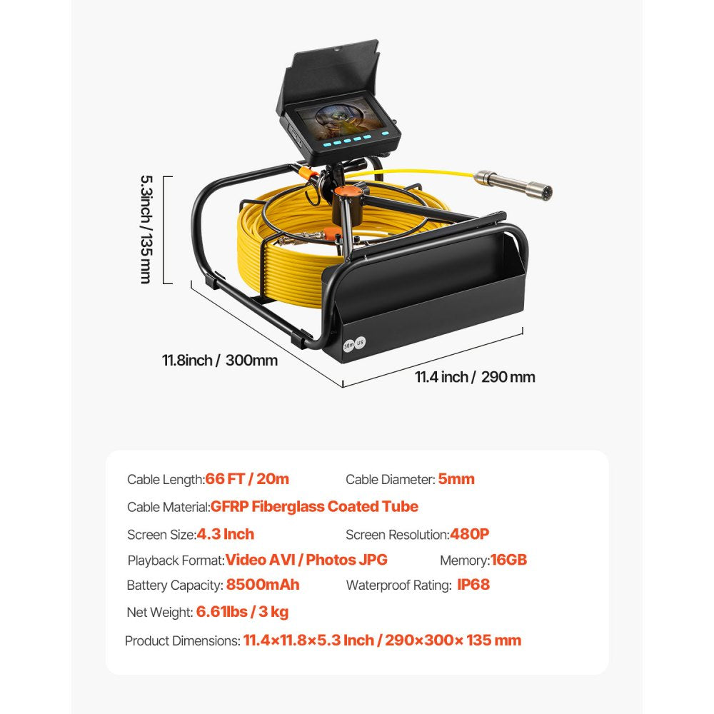 010271155013 - 65.6FT IP68 Sewer Camera with 4.3" Color Monitor