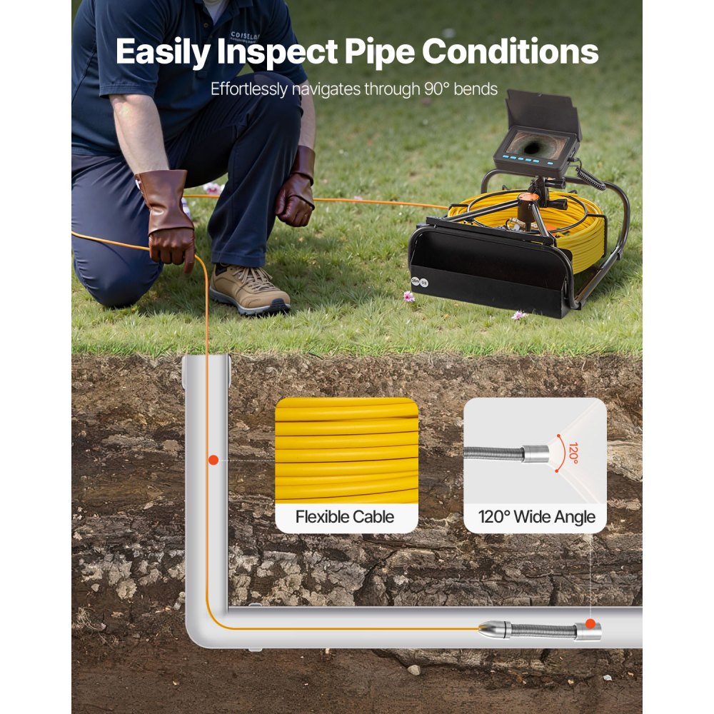 010942208076 - 98.4ft Waterproof Sewer Camera with 4.3" Monitor & DVR