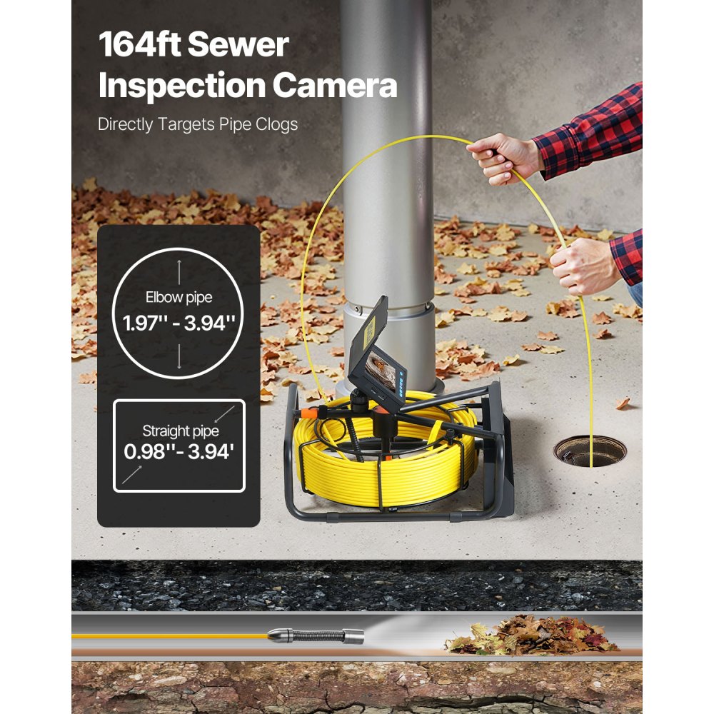 010750564841 - 164 ft Waterproof Sewer Camera with 4.3" LCD Display