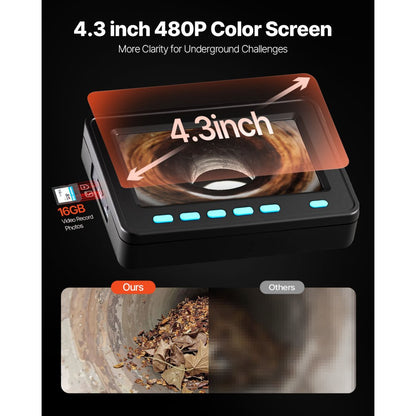 010750564841 - 164 ft Waterproof Sewer Camera with 4.3" LCD Display