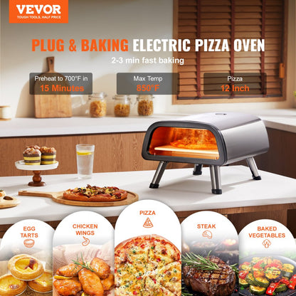 EG12-02B-18 - Commercial 850℉ Electric Pizza Oven with Pizza Stone & Foldable Legs