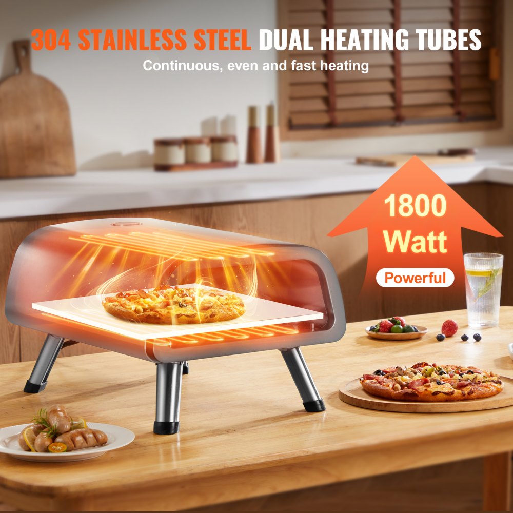 EG12-02B-18 - Commercial 850℉ Electric Pizza Oven with Pizza Stone & Foldable Legs