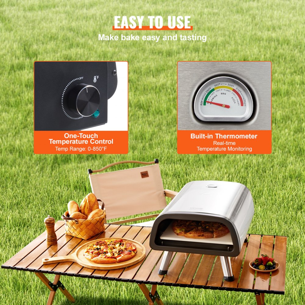 EG12-02B-18 - Commercial 850℉ Electric Pizza Oven with Pizza Stone & Foldable Legs