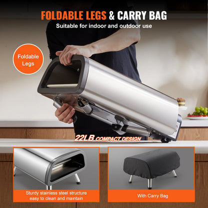 EG12-02B-18 - Commercial 850℉ Electric Pizza Oven with Pizza Stone & Foldable Legs
