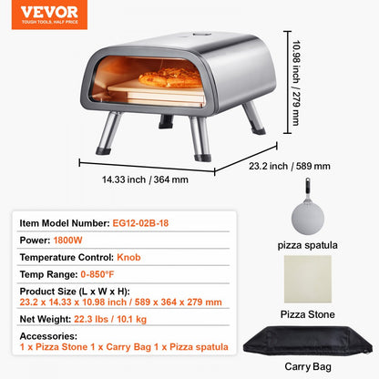 EG12-02B-18 - Commercial 850℉ Electric Pizza Oven with Pizza Stone & Foldable Legs