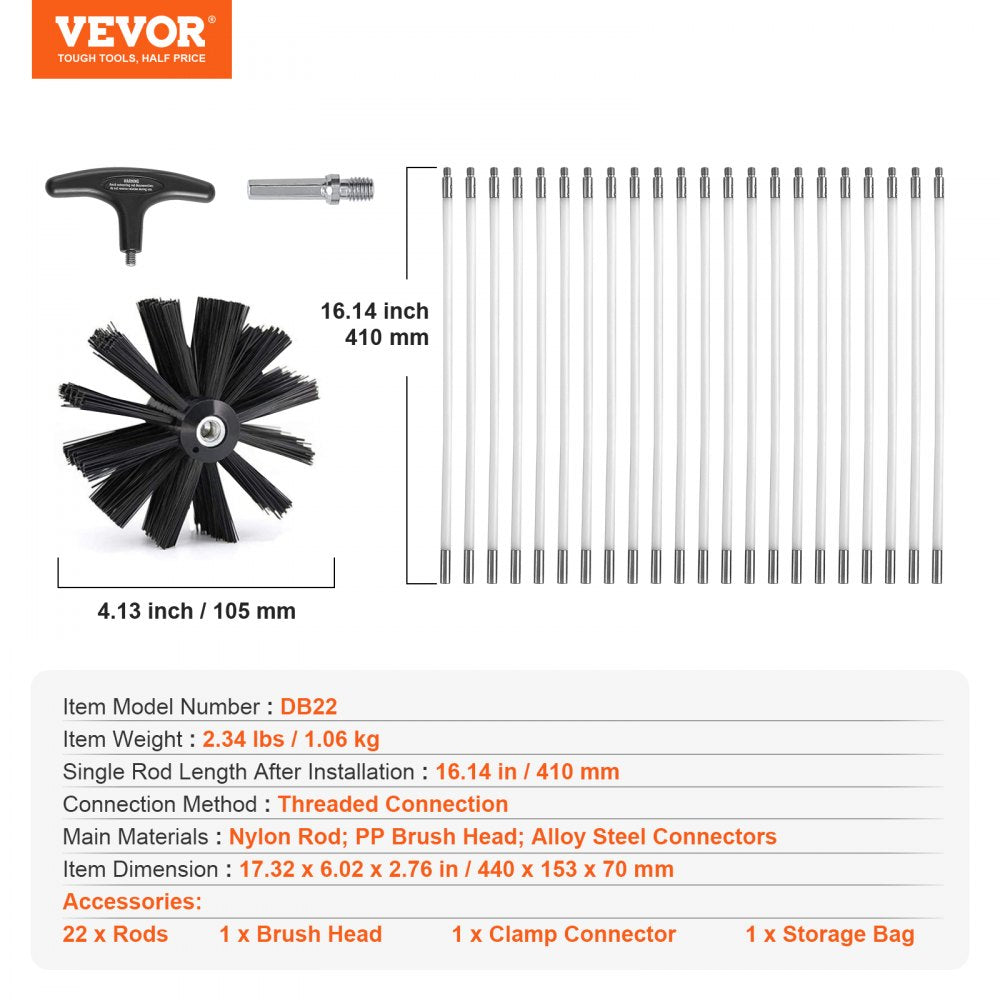DB22 - VEVOR 30ft Dryer Vent Cleaner Kit with High-Density Bristles