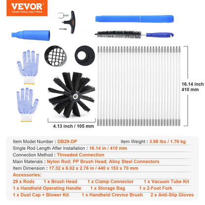 DB29-DP - 40ft Dryer Vent Cleaner Kit with High-Density Bristles