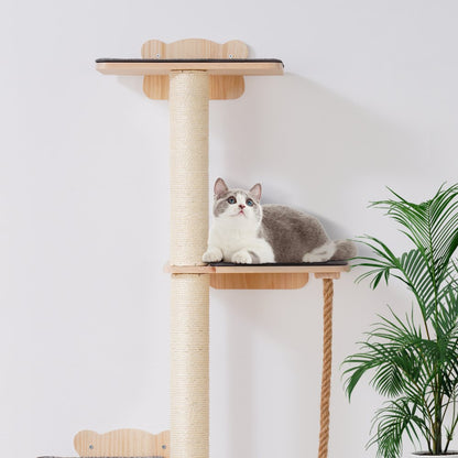 SSGQK-06 - Natural Pine Wall-Mounted Cat Shelf with 4 Boards and 3 Posts