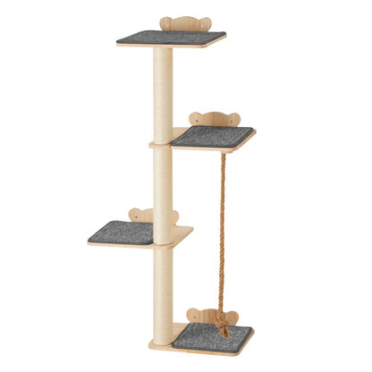 SSGQK-06 - Natural Pine Wall-Mounted Cat Shelf with 4 Boards and 3 Posts