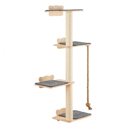 SSGQK-06 - Natural Pine Wall-Mounted Cat Shelf with 4 Boards and 3 Posts