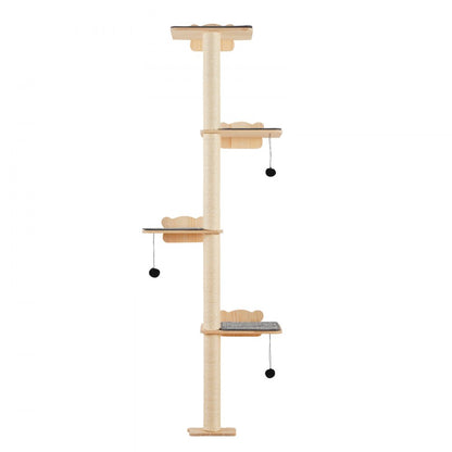 SSGQK-07 - Natural Pine Wall-Mounted Cat Tree with Shelves and Posts