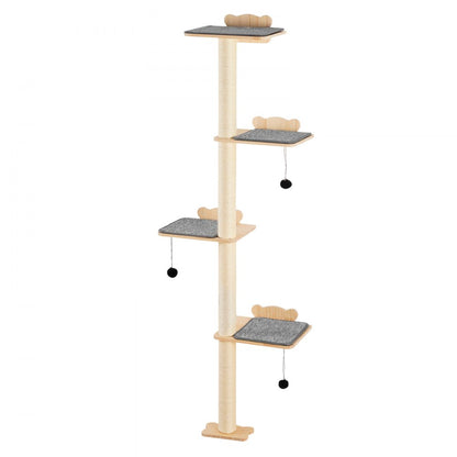 SSGQK-07 - Natural Pine Wall-Mounted Cat Tree with Shelves and Posts