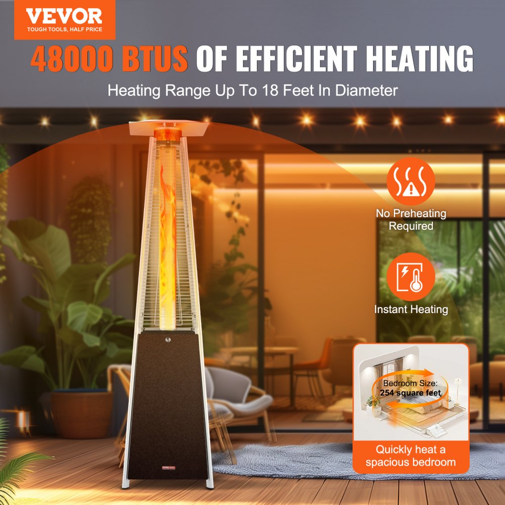 PYRAMID SQUARE - 48,000 BTU Stainless Steel Patio Heater with Wheels