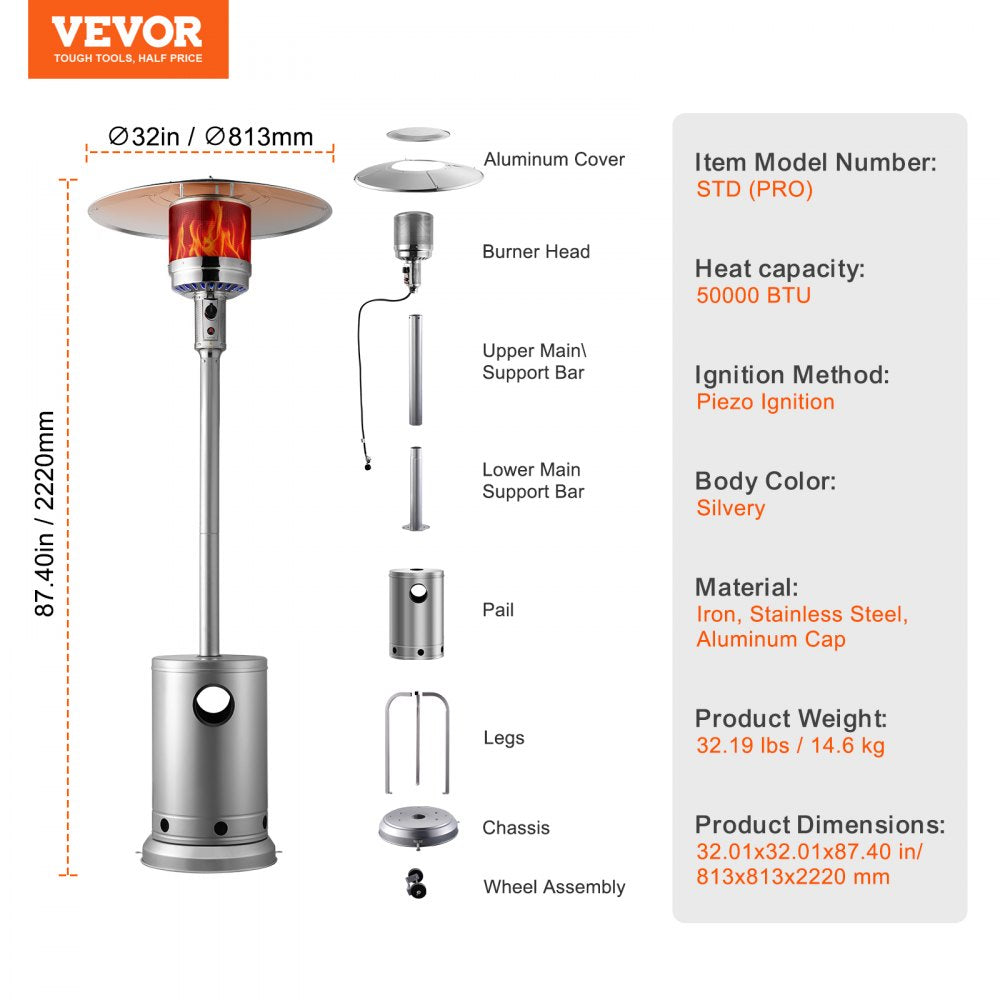 STD (PRO) - 50000BTU Durable Stainless Steel Patio Heater with Table