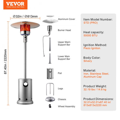 STD (PRO) - 50000BTU Durable Stainless Steel Patio Heater with Table