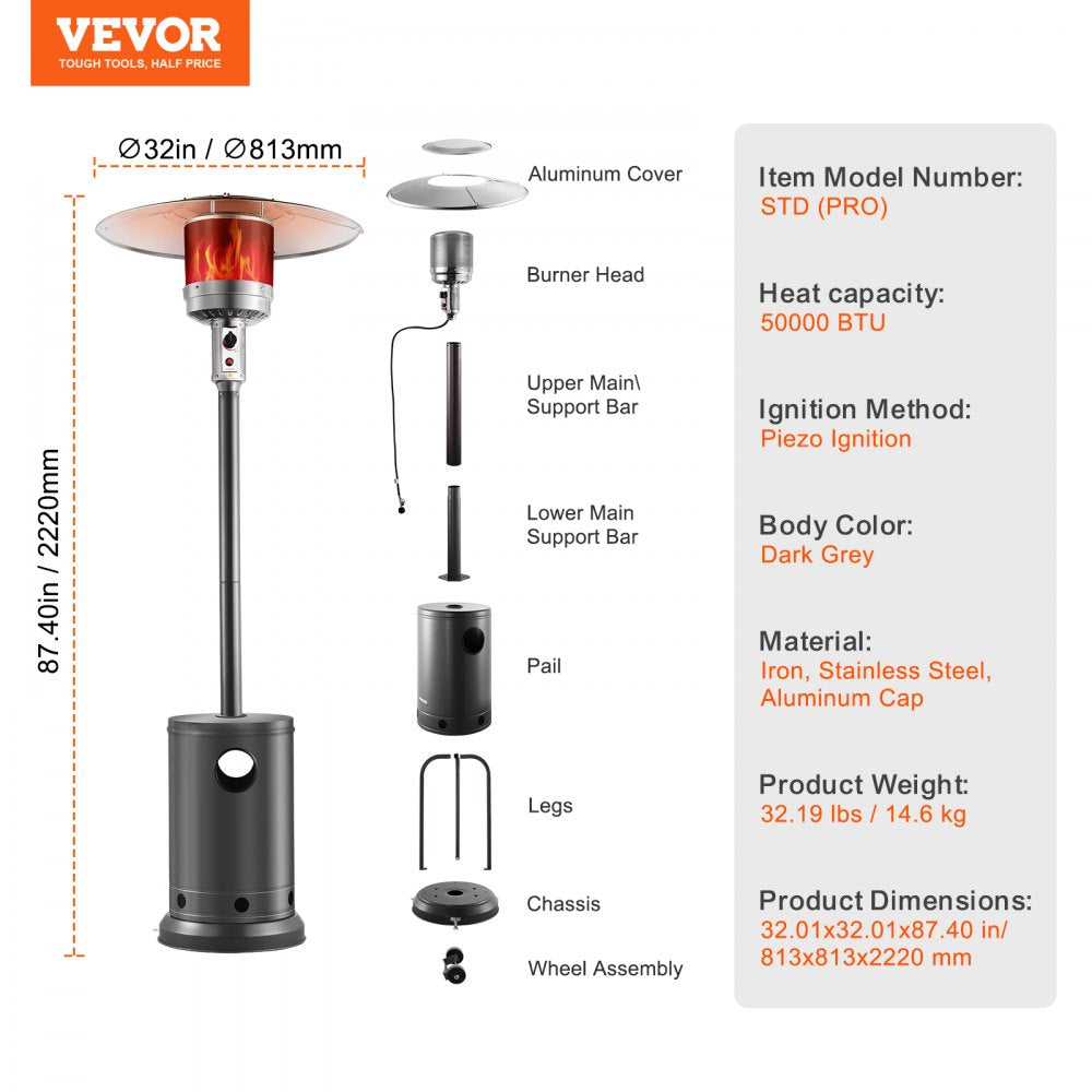 STD (PRO) - 50,000 BTU Stainless Steel Propane Heater with Wheels