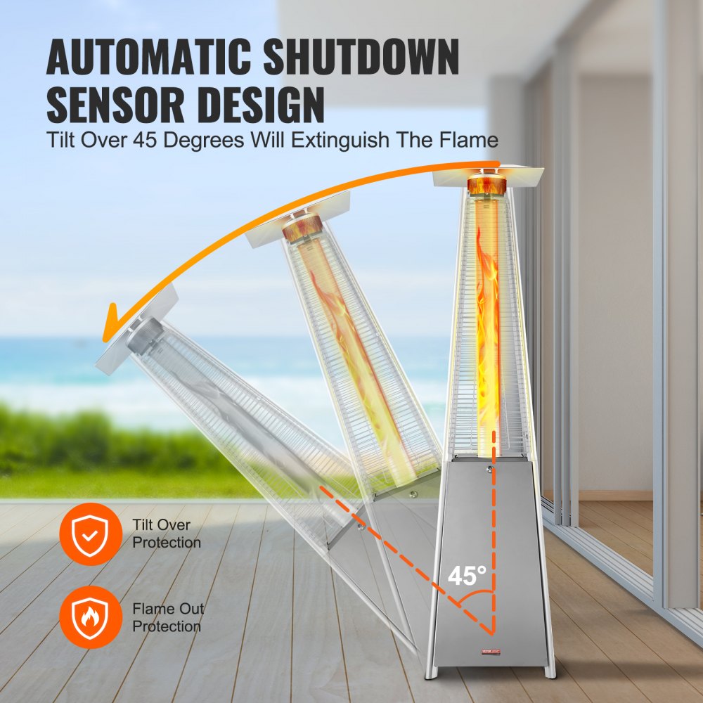 PYRAMID SQUARE - 48,000 BTU VEVOR Propane Patio Heater with Wheels, 84.25" Tall