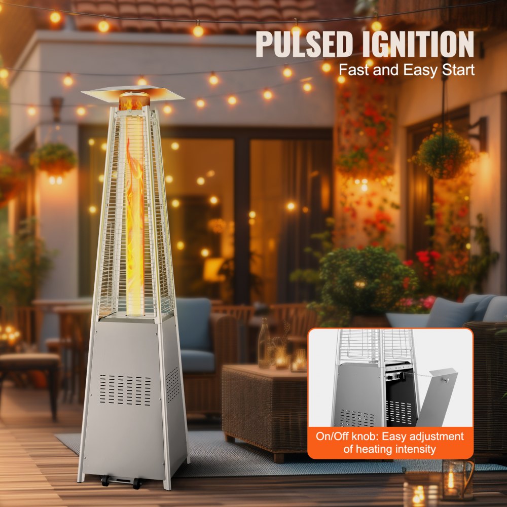 PYRAMID SQUARE - 48,000 BTU VEVOR Propane Patio Heater with Wheels, 84.25" Tall