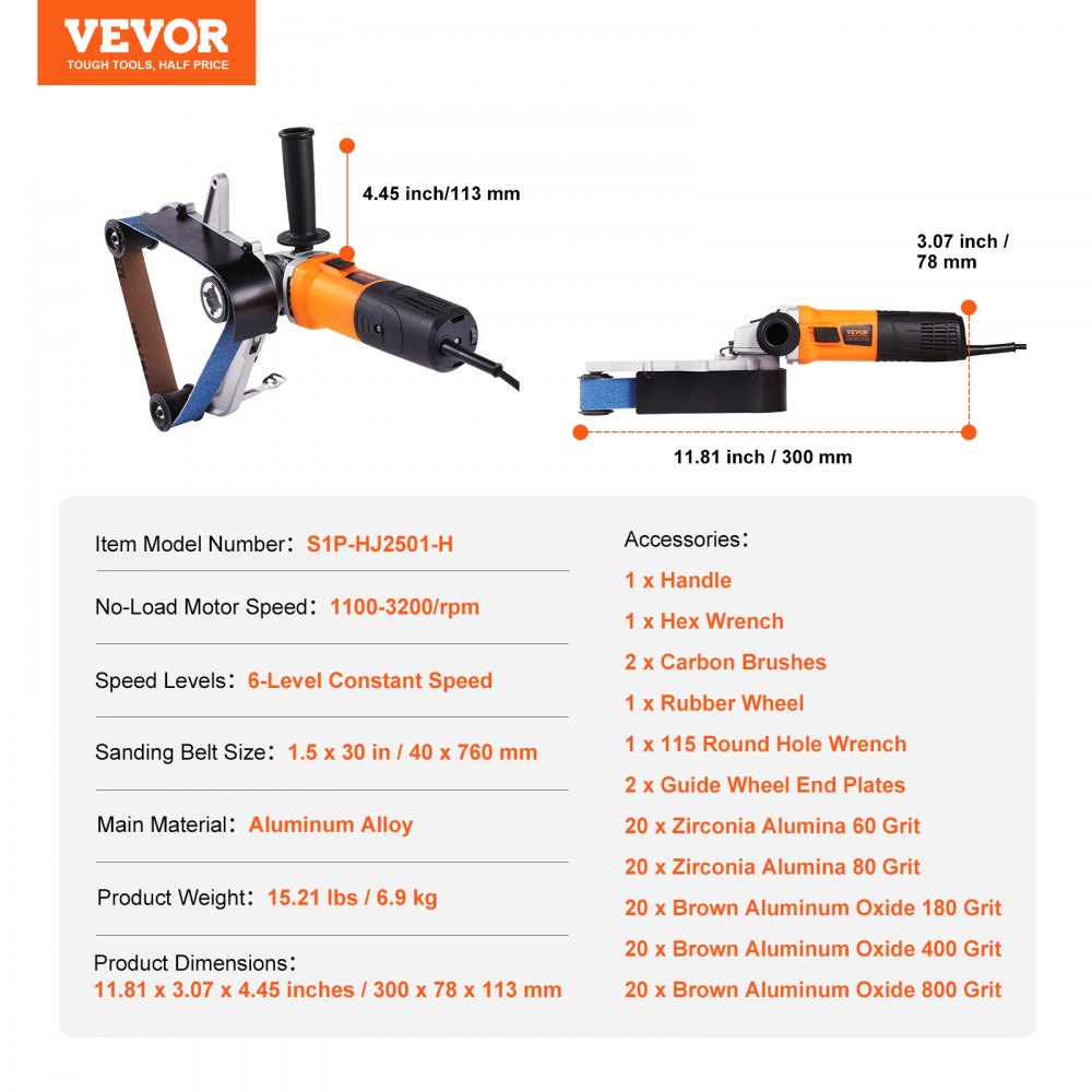 S1P-HJ2501-H - 1000W VEVOR Pipe Polisher for Rust-Free Metal Finishing