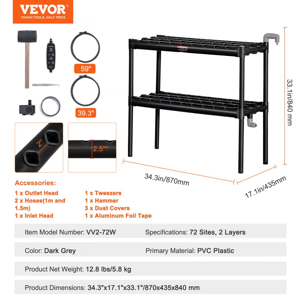 VV2-72W - 72-Site Hydroponic System, Durable PVC, Space-Saving Design