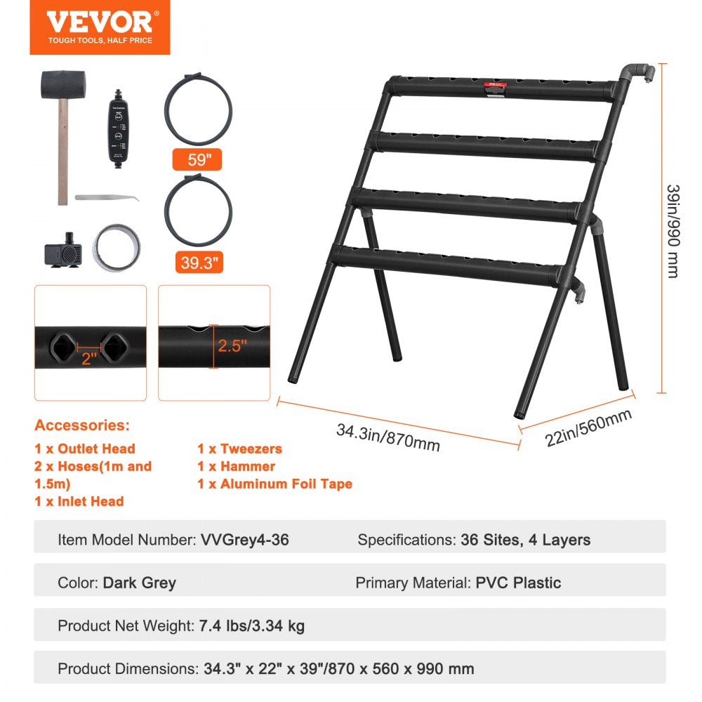 VVGrey4-36 - 36-Site 4-Layer Hydroponics System for Indoor Gardens