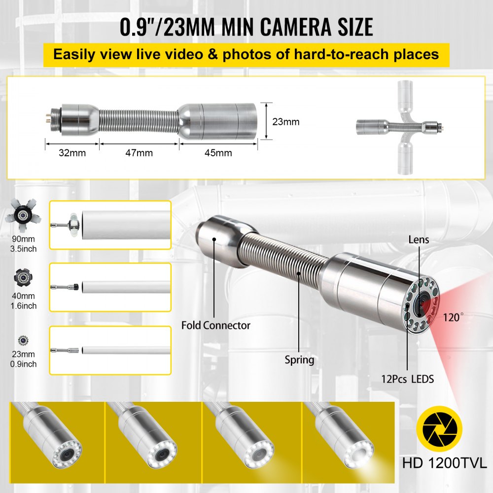 010661582246 - 150FT Pipeline Inspection Camera with 9" Monitor & DVR Function