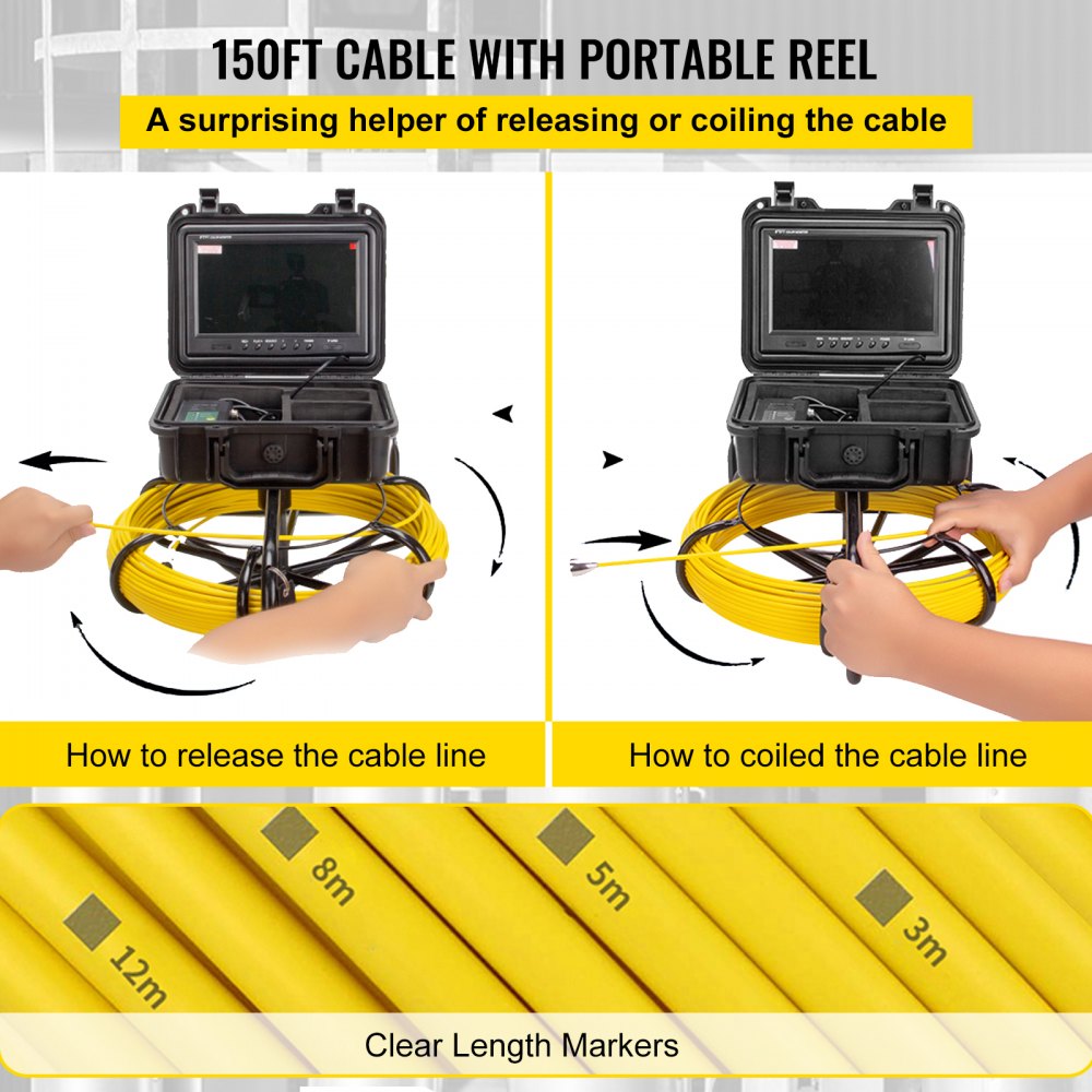 010661582246 - 150FT Pipeline Inspection Camera with 9" Monitor & DVR Function